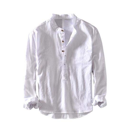 Осень-весна мужская рубашка с воротником-стойкой Slim Fit сплошной цвет полуоднобортный пуловер с длинными рукавами повседневная повседневная одежда офисный топ