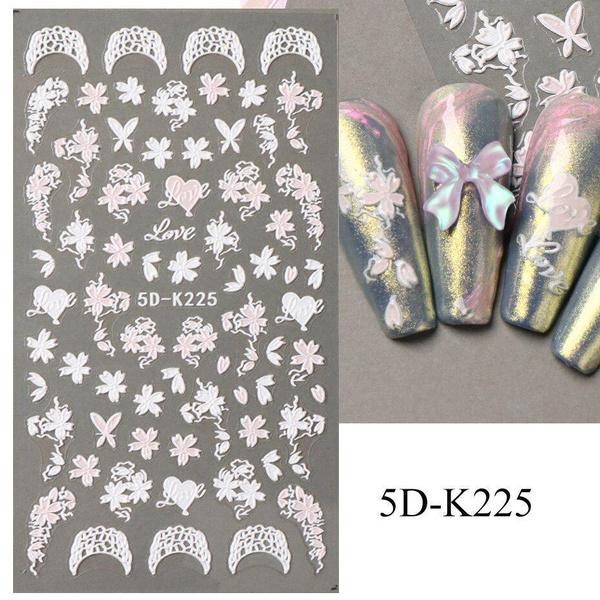 5D акварельные цветочные наклейки для ногтей с голографическими акцентами в виде листьев в фиолетовом и белом цветах