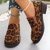 Женские туфли большого размера, осенние новые, с круглым носком, леопардовым принтом, повседневные, на толстом каблуке, слипоны