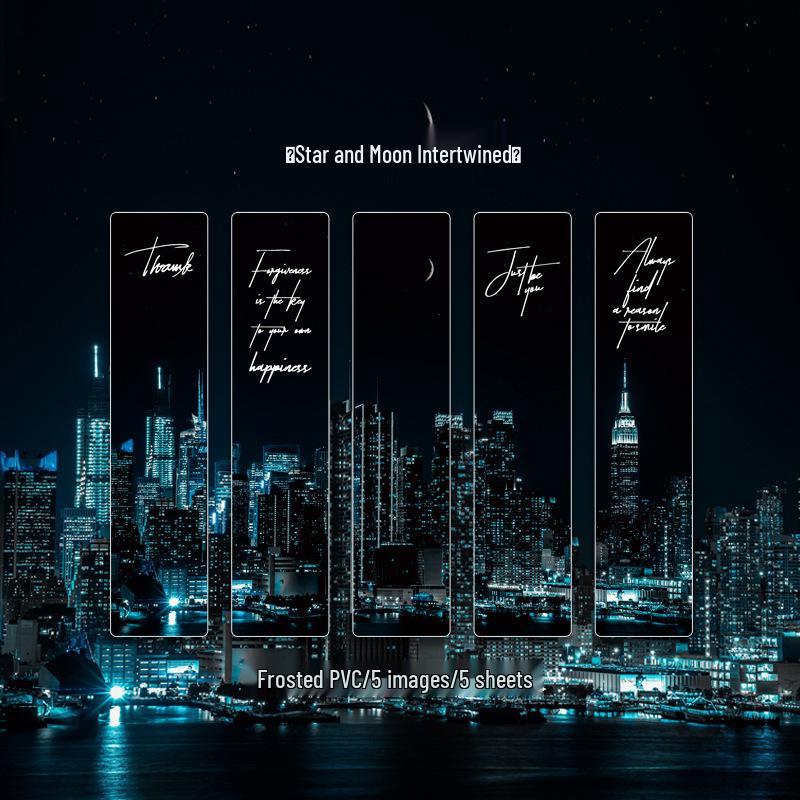 Cosmic Wander PVC Bookmark Set: Sun, Moon, Stars, and Clouds - Frosted Minimalist Transparent Book Clips