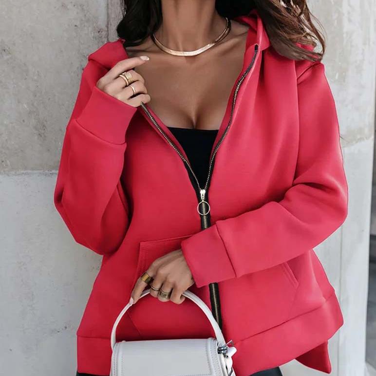 Осенне-зимние толстовки, женские спортивные толстовки, свободная толстовка с карманом и молнией