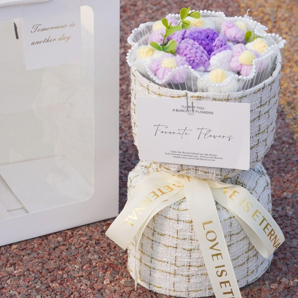 with Light Puff Flower Bouquet Gift Knitted Flower Bouquet Sunflower Bouquet Valentine's Day