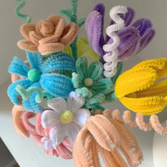 1 Set Pipe Wire Cleaners Crafts Flexible Bendable Stems Colorful Chenille Bouquet DIY Tulip Making Kit