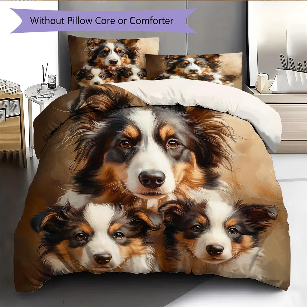 Border Collie Pattern Bedding Home Decoration Birthday Gift (1 * duvet cover + 2 * pillowcase, without core)