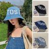 Blue Women Bucket Hat Wide Brim Sun Protection Hat Fashion Letter Denim Hat  for Girls