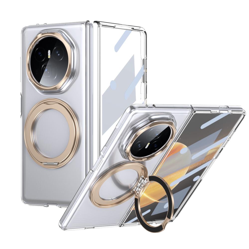 KEYSION Вращающийся на 360° магнитный чехол-подставка с кольцом для HONOR Magic V3, прозрачный жесткий чехол для ПК-телефона со стеклянным защитным экраном