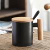 1pcs 310ml Ceramic Wooden Handle Coffee Cup with Lid and Spoon Coffee Milk Cup Couple's Mug Office Kitchen Water Cup Gift Cup