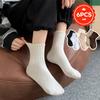 6 пар новых зимних женских носков из кашемира и шерсти, повседневные японские модные однотонные толстые длинные носки для девочек, теплые носки для лодочек
