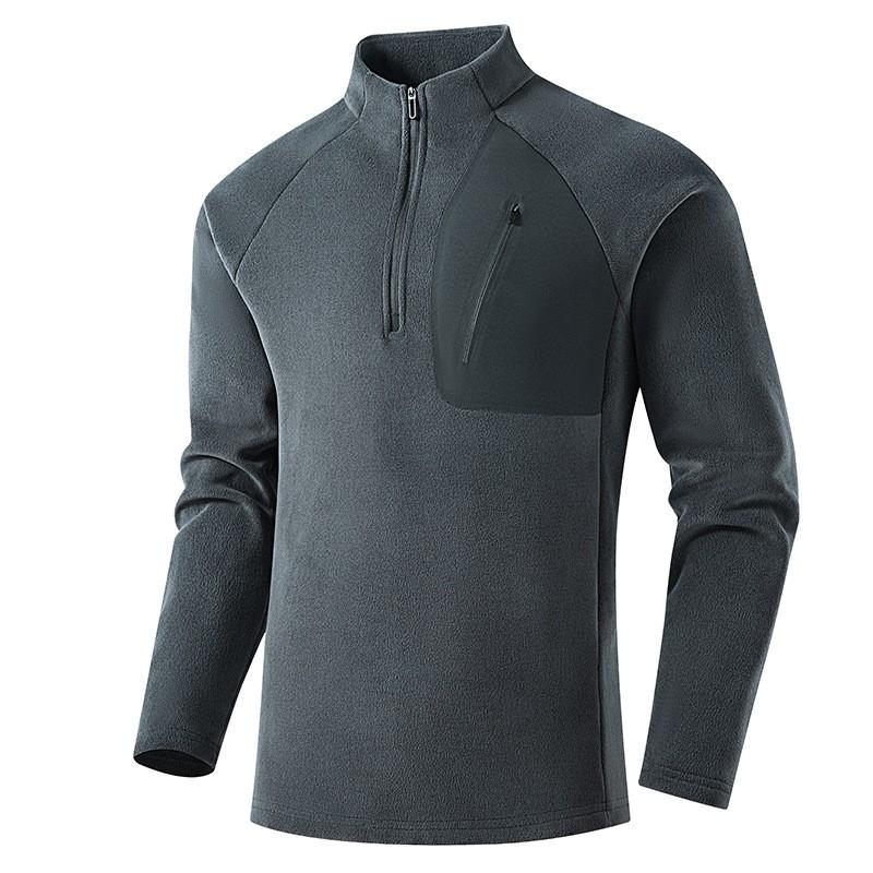Mens Fleece Jacket With Stand Collar Half-Zip Warm Outdoor Sport Coat Winter
