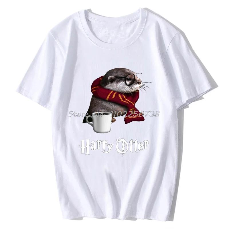 Men's Funny Otter Print T-Shirt 100% Cotton Shirt Casual Oversized Otter Lovers Trendy Fashion 2024 Graphic T Shirts