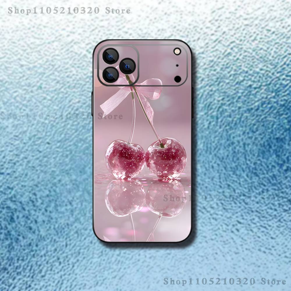 Кристальный чехол-вишенка для iPhone 17,16,15,14,13,12,11,Pro Max,XSX,,XR,SE,Mini,8,7, Мягкий силиконовый черный чехол