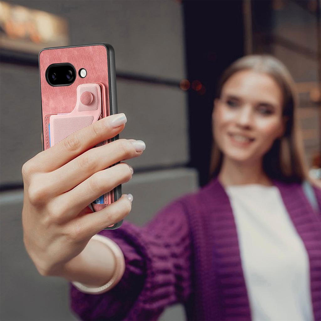 For Google Pixel 9a Case with Card Slot Kickstand Retro Leather Back Cover