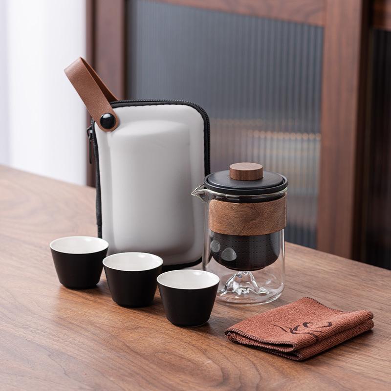 Travel tea set gift glass outdoor pot three cups high-end ceramic express cup bubble teapot teacup