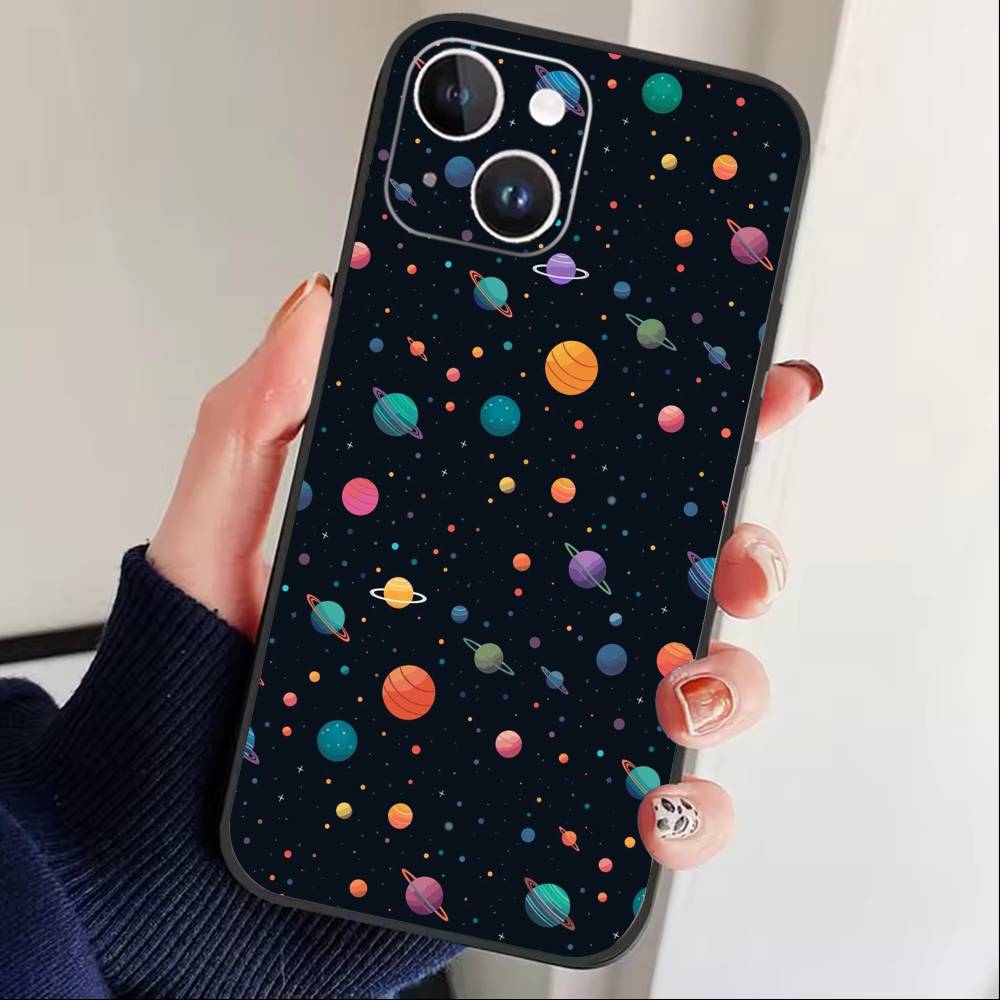 Фантастический пейзаж «Звездная ночь» Чехол для телефона Для iPhone 16,15,14,13,12,17,Pro Max,Plus Силиконовый Черный Чехол