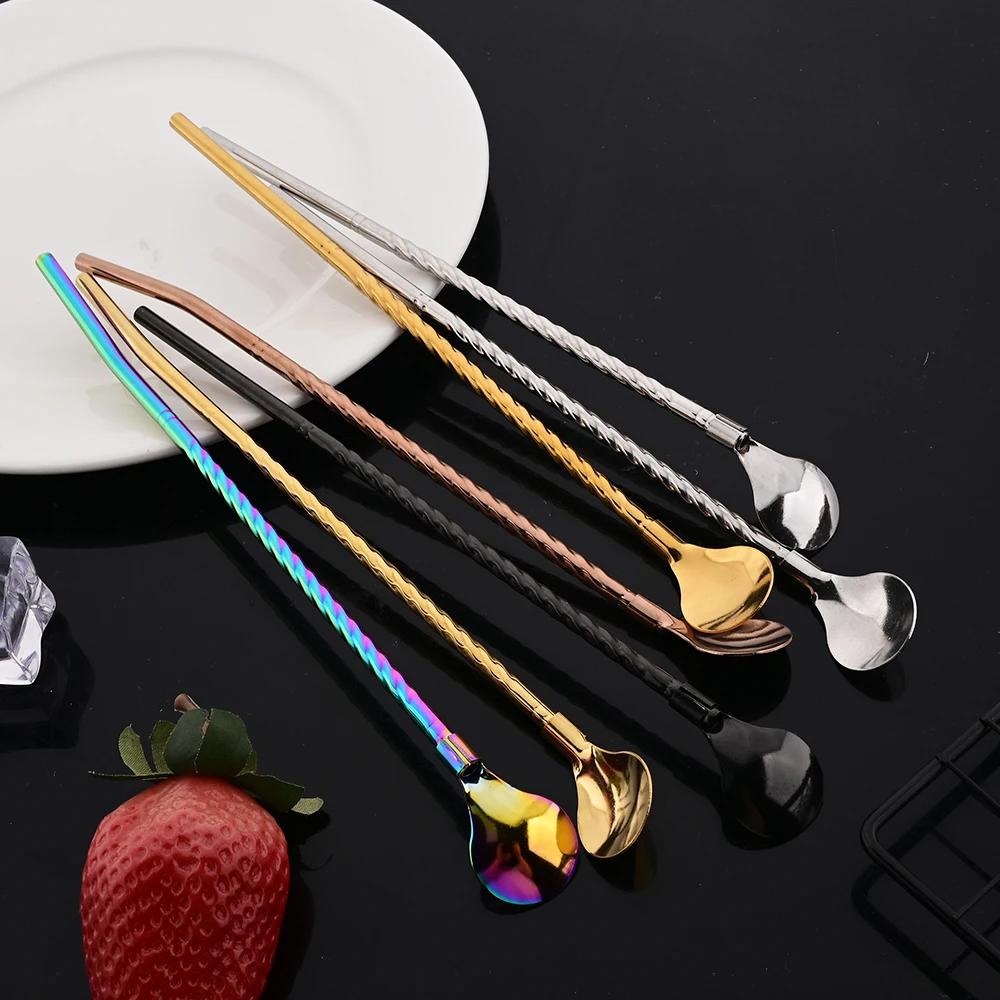 10 шт. многоразовая ложка-соломинка из нержавеющей стали, цветная металлическая соломинка, коктейльная ложка-соломинка, аксессуар для помешивания кофе в молочном баре
