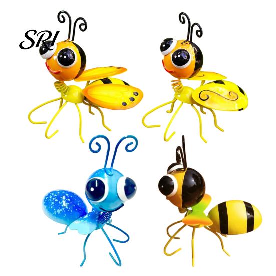 Outdoor Bee Ornament Metal Garden Statue Small Cute Bumble Sculpture Outside Fence Insect Figurine Lawn Yard Art for Backyard Table Wall Decor Display