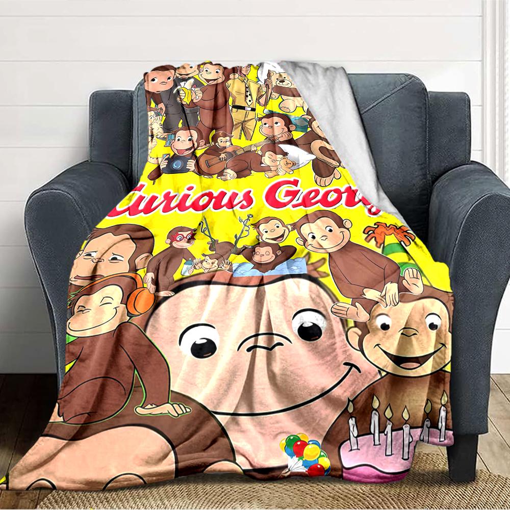 1pc Curious George Blanket, Gift, for Men and Women, Soft Blanket, Good for Sofa Bed Couch Travel, Lightweight Flannel Blanket