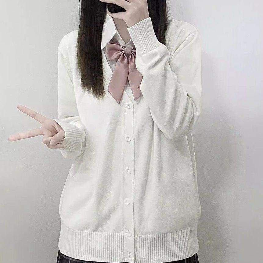 Весенне-осенний трикотажный свитер JK однотонный с V-образным вырезом, кардиган-топ для JK-униформы, женский хлопковый свитер