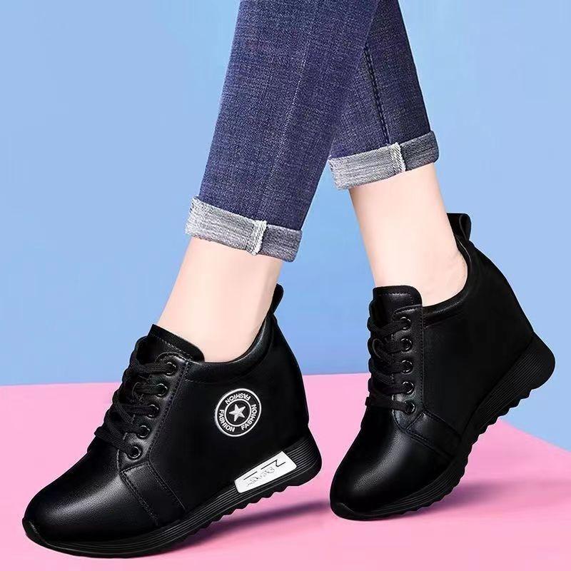 Женская обувь на скрытой платформе, повседневная модная, из высококачественной кожи, корейская версия, на толстой подошве, женская спортивная обувь