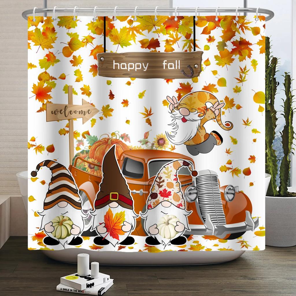 Autumn Forest Maple Shower Curtain Natural Jungle Leaves Pumpkin Fall Bathroom Shower Curtain Waterproof Shower Curtain Decor