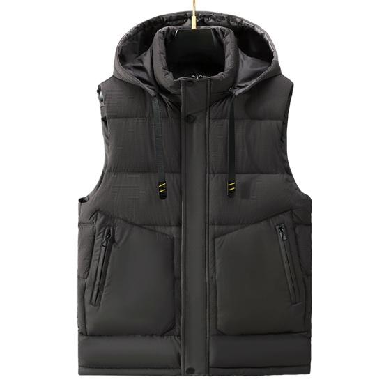 Мужской зимний жилет с капюшоном без рукавов, толстый однотонный кардиган с подкладкой, ветрозащитный, теплый, гладкий, с карманами, на шнурке, мужской зимний жилет, пальто