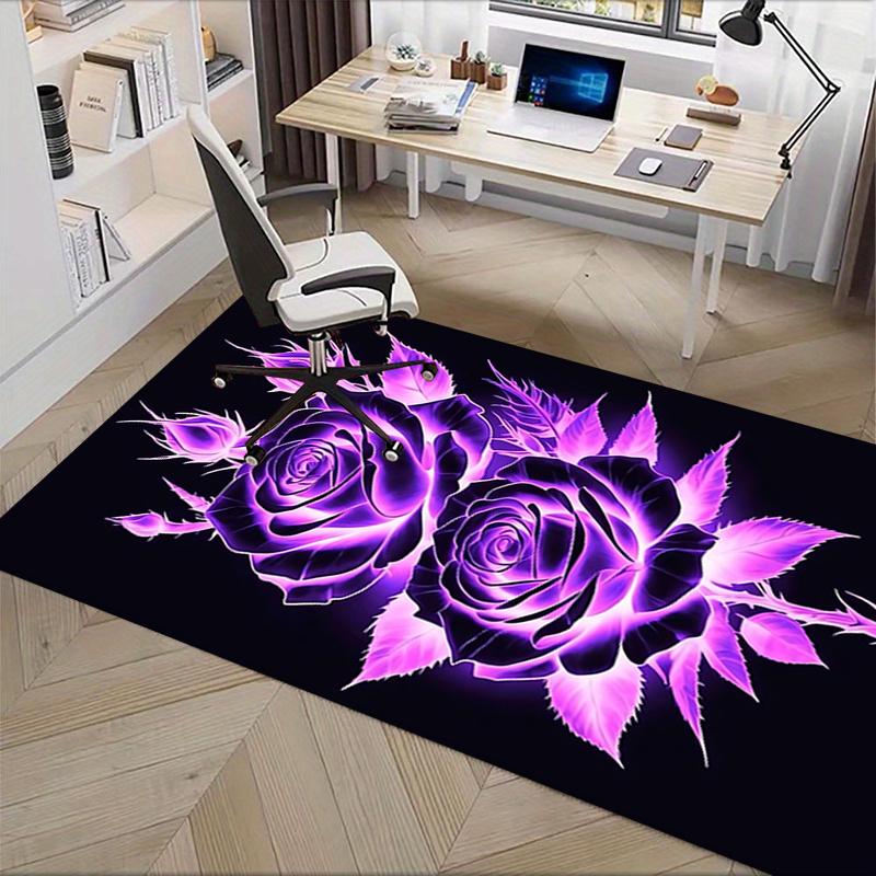Charming Purple Glowing Rose Chair Mat Office Carpet, Oversized Rug for Home Decor, Sofa Mat, Desk Pad Gift, Suitable for Bedroom, Living Room