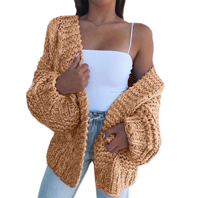 Women's Long Sleeve Batwing Cardigan Sweater - Plush, Loose, Plus Size Knitted Outerwear