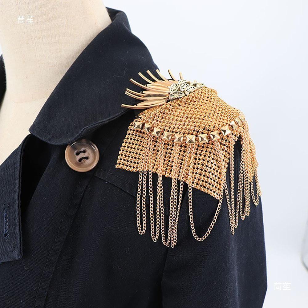 Брошь-булавка Наплечник Крутая куртка Винтажная брошь Кисточка Цепочка Эполет Костюм