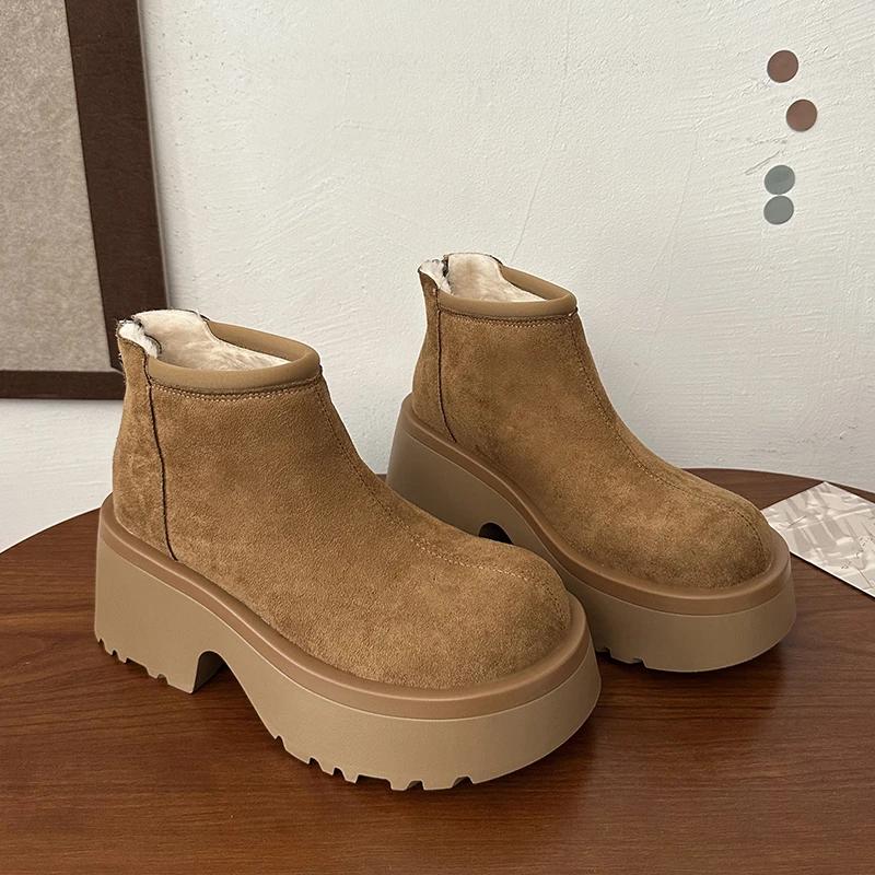 Ботильоны на квадратном каблуке, зимние женские туфли с круглым носком, распродажа 2024 года, высококачественные женские ботинки на высоком каблуке с сплошным шитьем