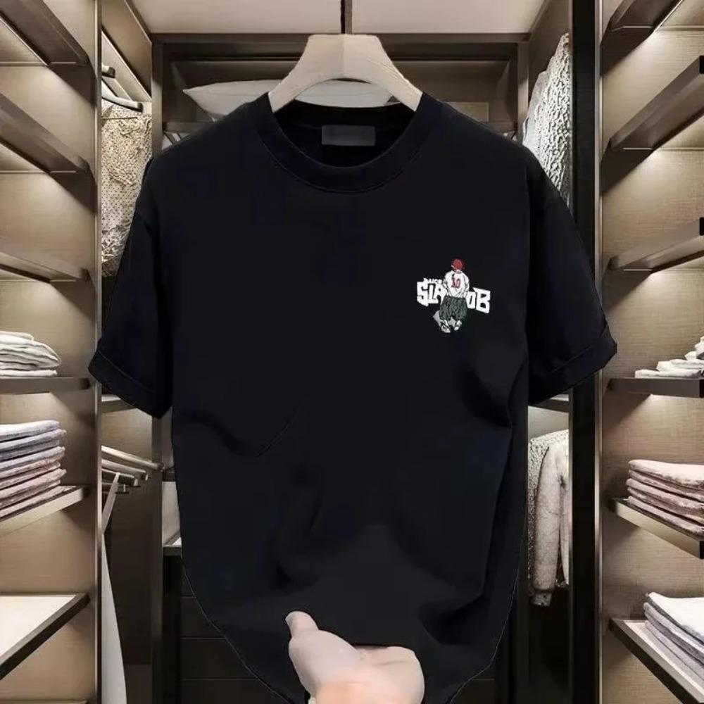 2025 Лето Новая футболка 100 хлопок свободная y2k повседневная мужская одежда дышащая все-модная футболка Лето высокое качество круглый вырез