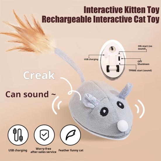 Электрическая мышь, игрушка для кошек, USB-перезаряжаемая интерактивная игрушка для котят с перьевым хвостом, автоматическая