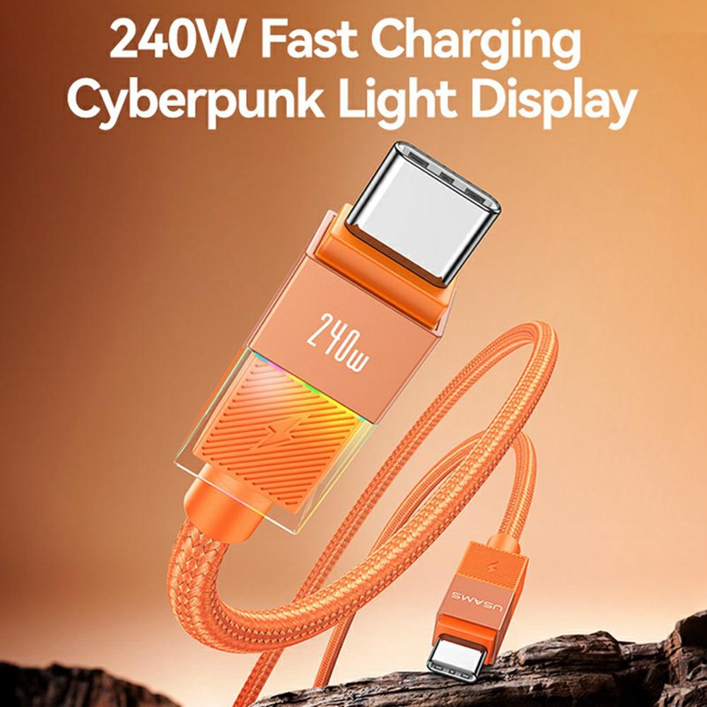 USAMS SJ775 U93 1.2m 240W Fast Charging Cable Type-C to Type-C Data Sync Cord with Colorful Light