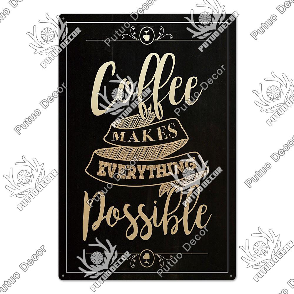Putuo Decor Coffee Vintage Tin Sign Plaque Metal Plate Wall Art Posters for Kitchen Bar Cafe Room Retro Iron Painting