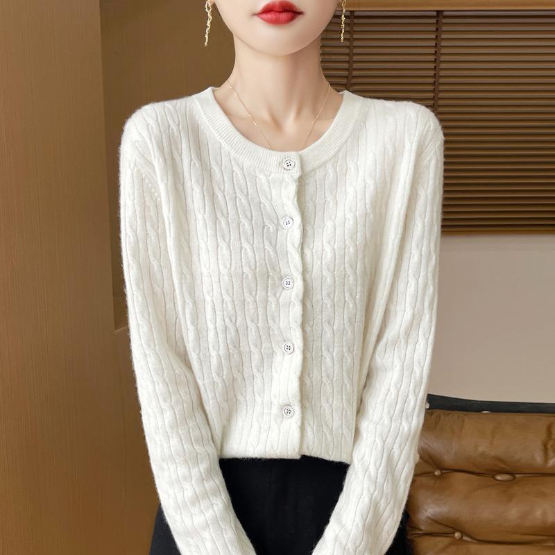 Осенний женский трикотаж с круглым вырезом, перекрученный кардиган, свитер, куртка