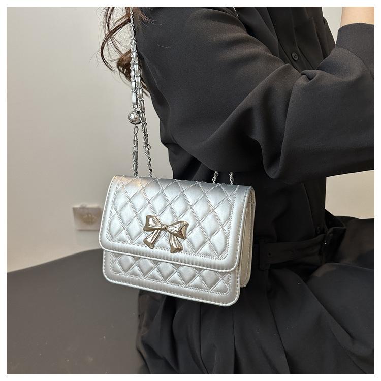 Fashion Rhombus Quilted Small Shoulder Bag Trendy Chain Crossbody Bag Casual Faux Leather Handbag for Women KTB