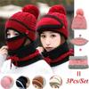 3Pcs/Set Women Winter Hat Scarf Mask Girls Fur Warm Beanies Pompoms Winter Snow Ski Hats Knitted Caps and Scarf