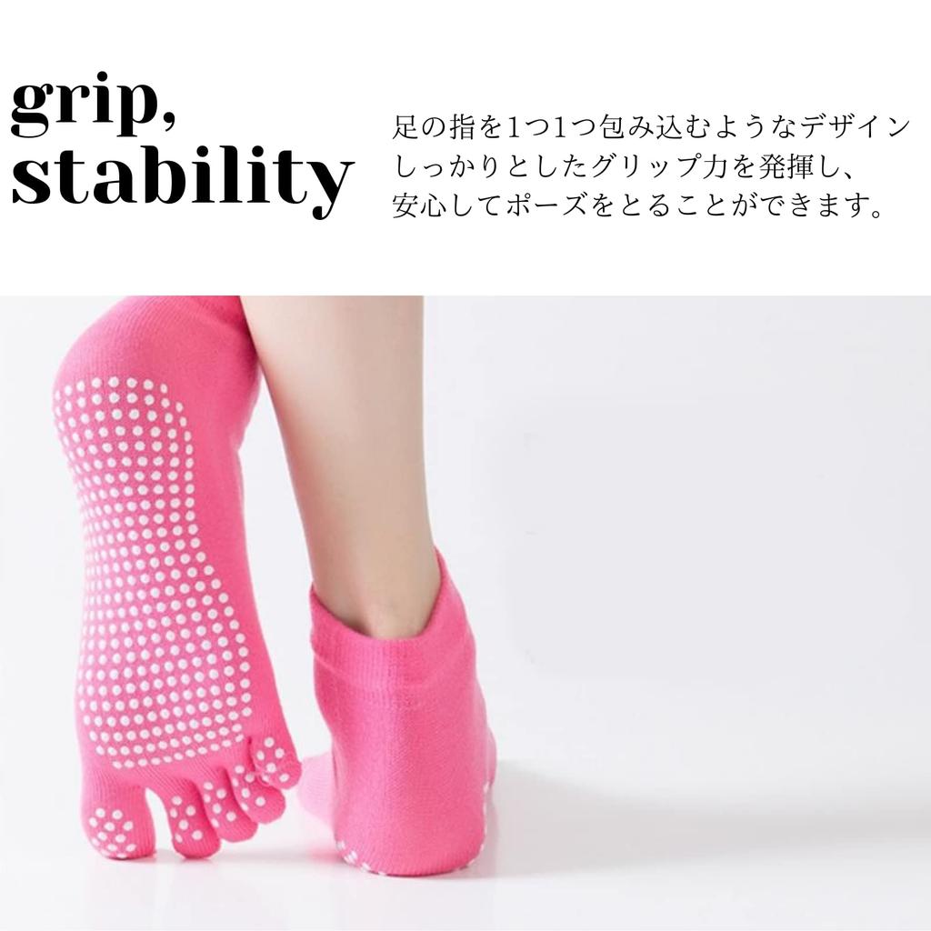 Copeflap Yoga Pilates Set of 2 and Light Women's Five-Toe Socks, Socks, Non-Slip, (Gray Purple)