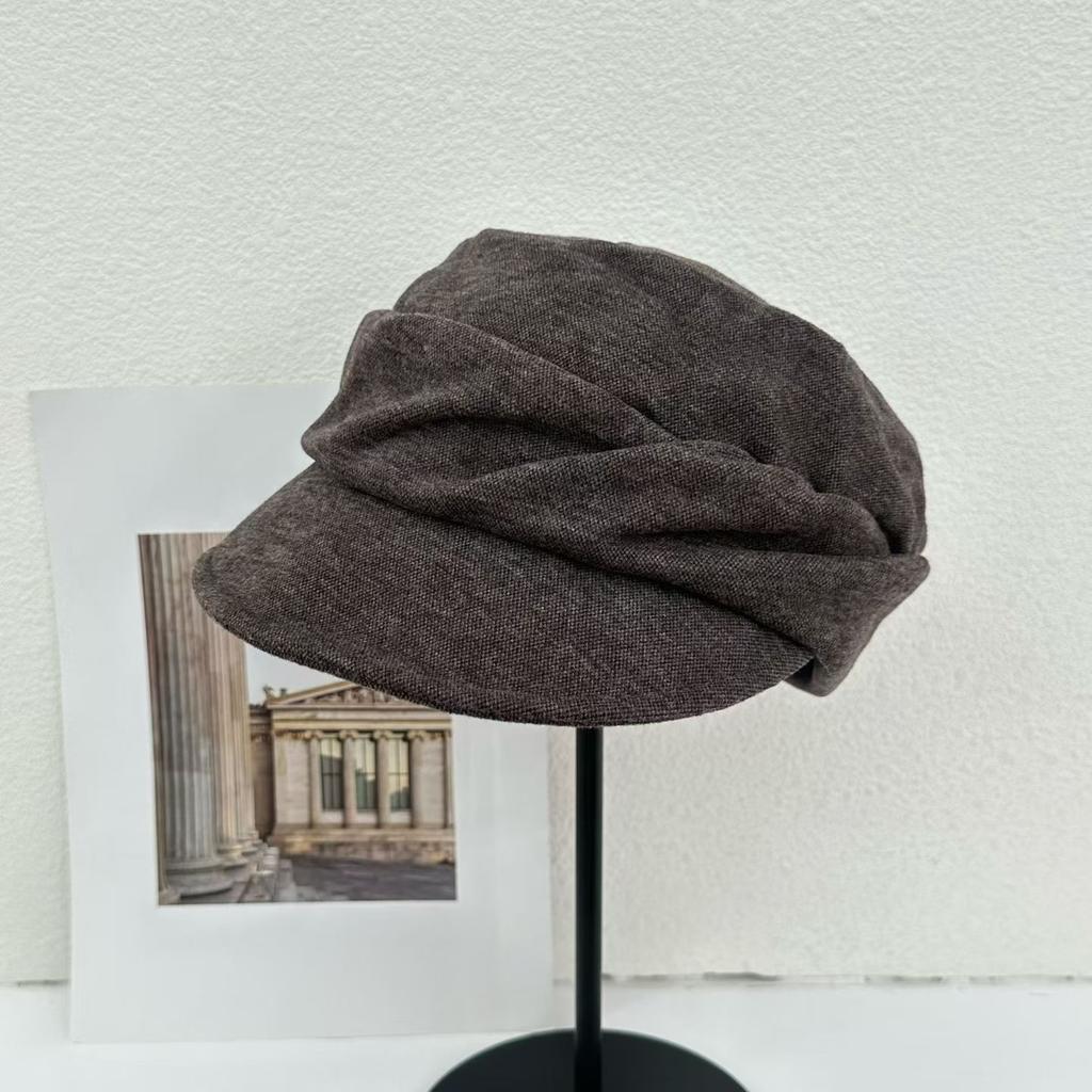 Retro pleated solid color beret women's spring and summer thin fashion big head circumference showing face small painter newsboy hat