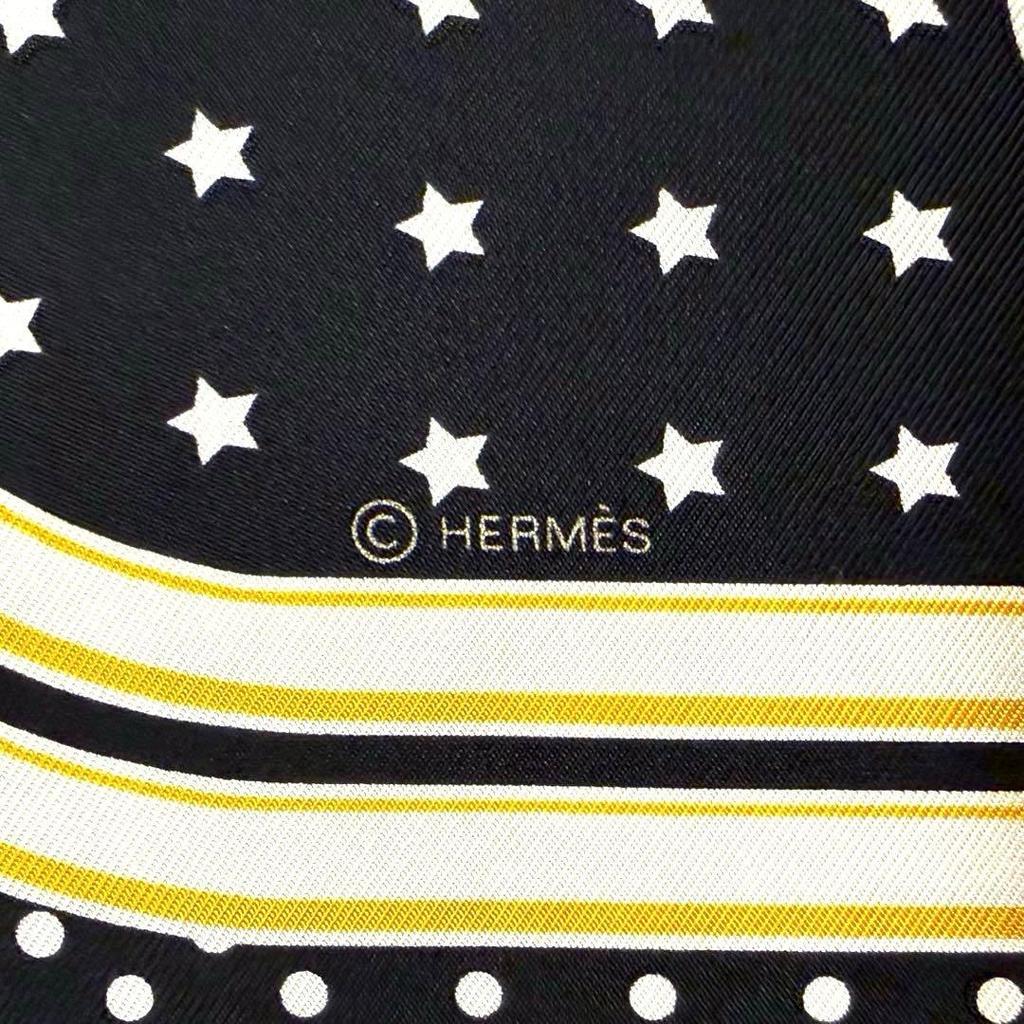 Used Beautiful, stylish Hermes scarf Carre 55, Brides de Gala, bandana pattern, stars, gold