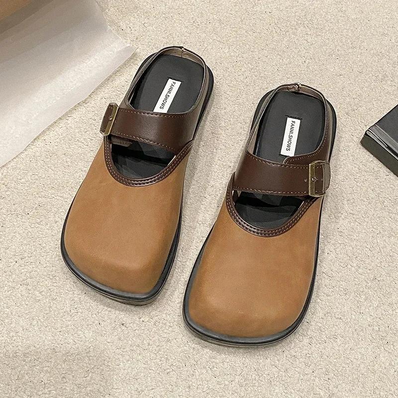 Fashion Women Mules Shoes Slippers Square Toe Flats Summer Designer Casual Outdoor Sandals 2024 New Cozy Flip  Shoes for Women Leisure