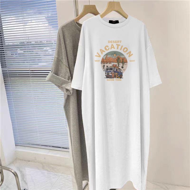 Новый летний топ для беременных, модный, из чистого хлопка, корейская версия, свободная футболка с короткими рукавами, юбка, платье средней и длинной длины