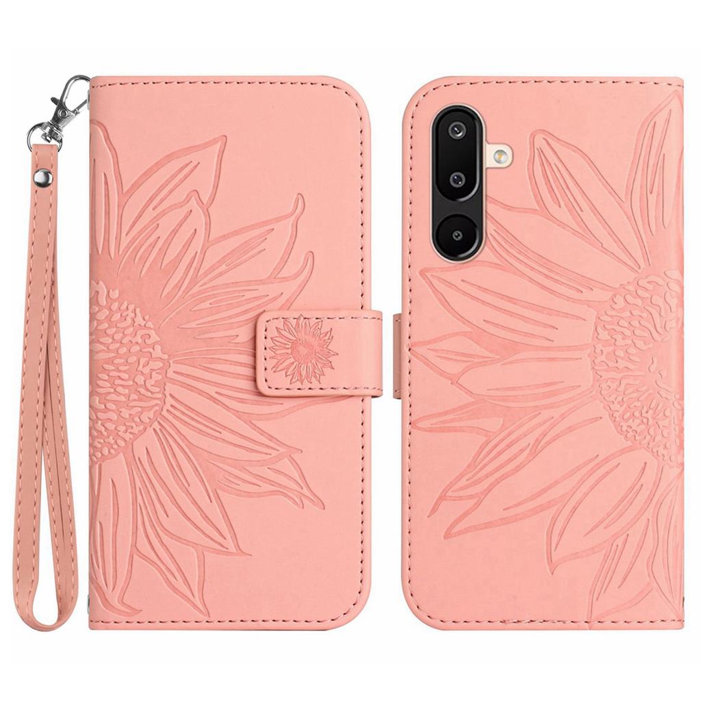 For Samsung Galaxy M16 5G/F16 5G Case Sunflower Imprint Leather Wallet Phone Cover with Wrist Strap