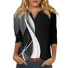 Women's Fashion Shirt Casual Raglan Sleeve Pocket V Neck 3/4 Sleeve Loose Printed T-shirt Women's Top