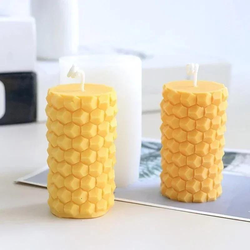 3D Соты Цилиндрическая форма DIY Силиконовая форма Ручная работа Свеча Переворачивающийся Сахарный торт или Мыло Ароматерапия Многофункциональный инструмент