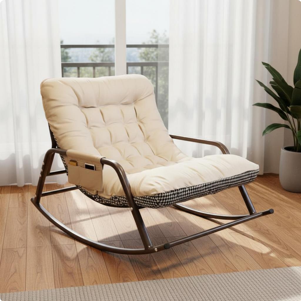 Upholstered Rocking Lounge Chair Anti-Tip Design Padded Rocking Recliner Cushioned Leisure Recliner Adjustable Backrest