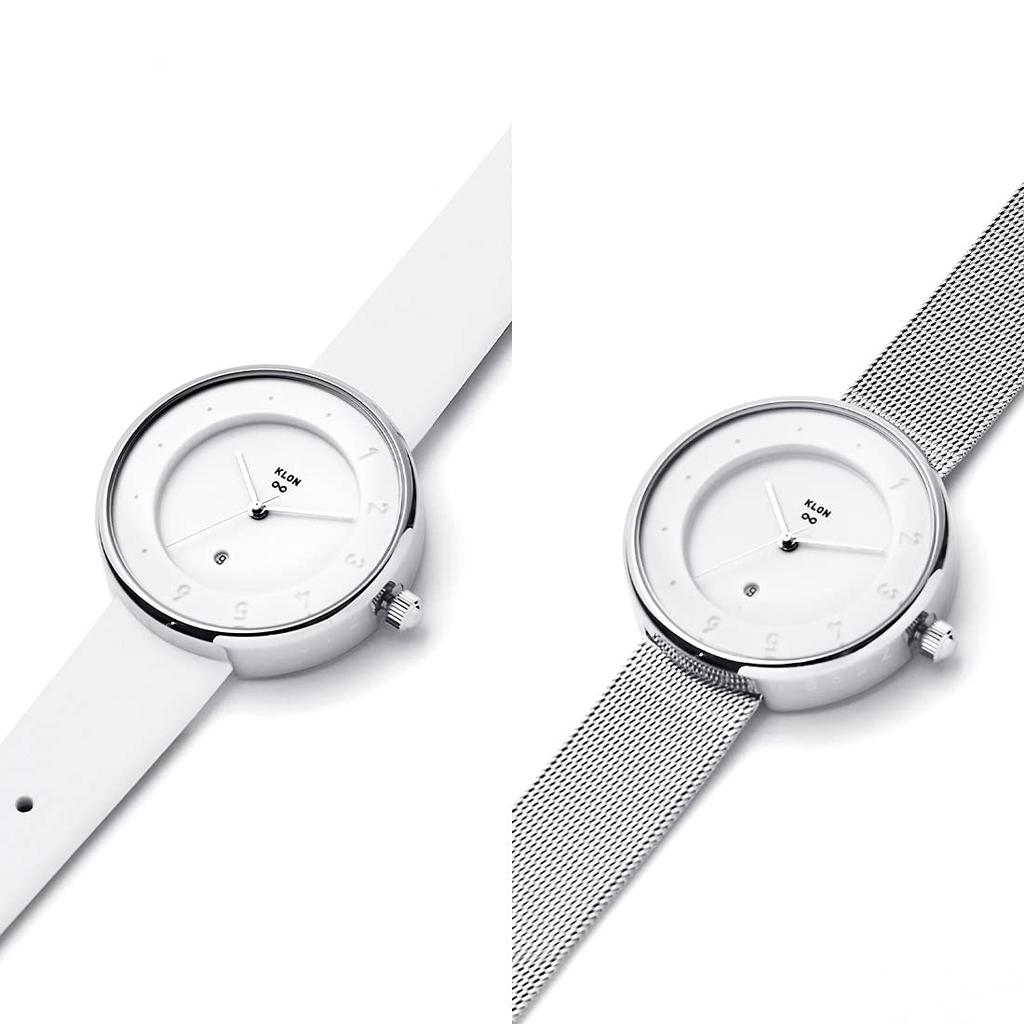 Watch Replacement Strap Set 2way White Silver Popular Brand Stylish Leather 36mm KLON INFINITY STAIR Series Men's Women's -FIRST- [36/W-FACE]