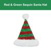 Red & Green Sequin Santa Hat With Plush Ball & Border for Christmas, X-mas Party, Adults - Santa Claus Cap