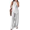 Women's Irregular Hem 2 Piece Outfit Sleeveless Crew Neck Top Wide Leg Pants Lounge Set Summer Casual Tracksuit