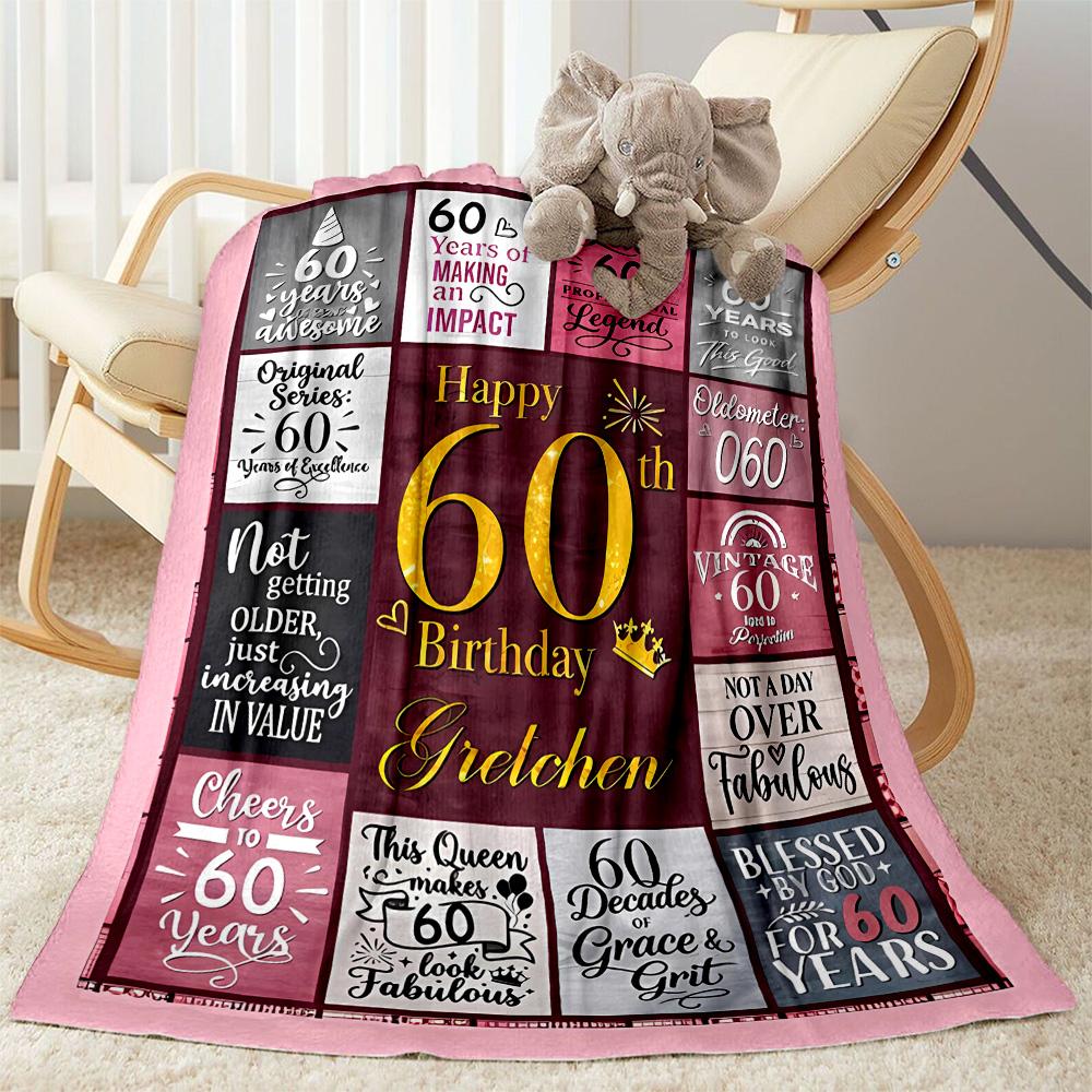 1pc Happy 60th Birthday Celebration blanket Soft and Warm for Sofa Office Camping Travel Livingroom Great Gift for Friends and Family Comfortable