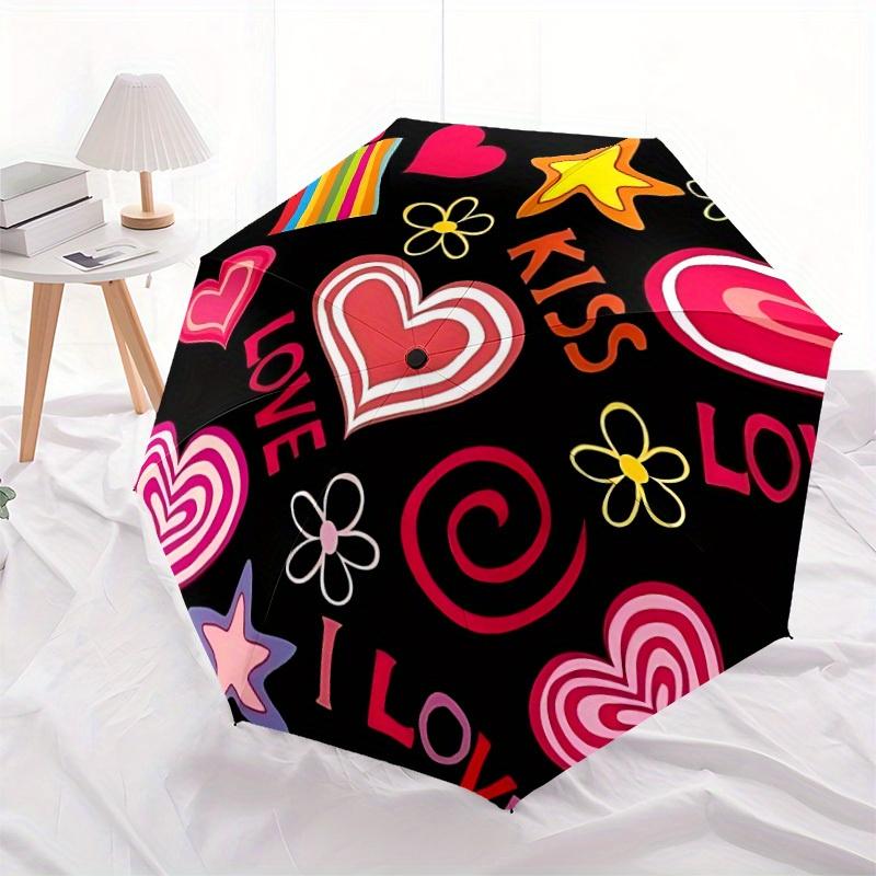 1pc Love Symbols Automatic Opening/Closing Folding Umbrella with 47 Ribs, Plastic Handle, Windproof Portable Sunshade Umbrella y250726087